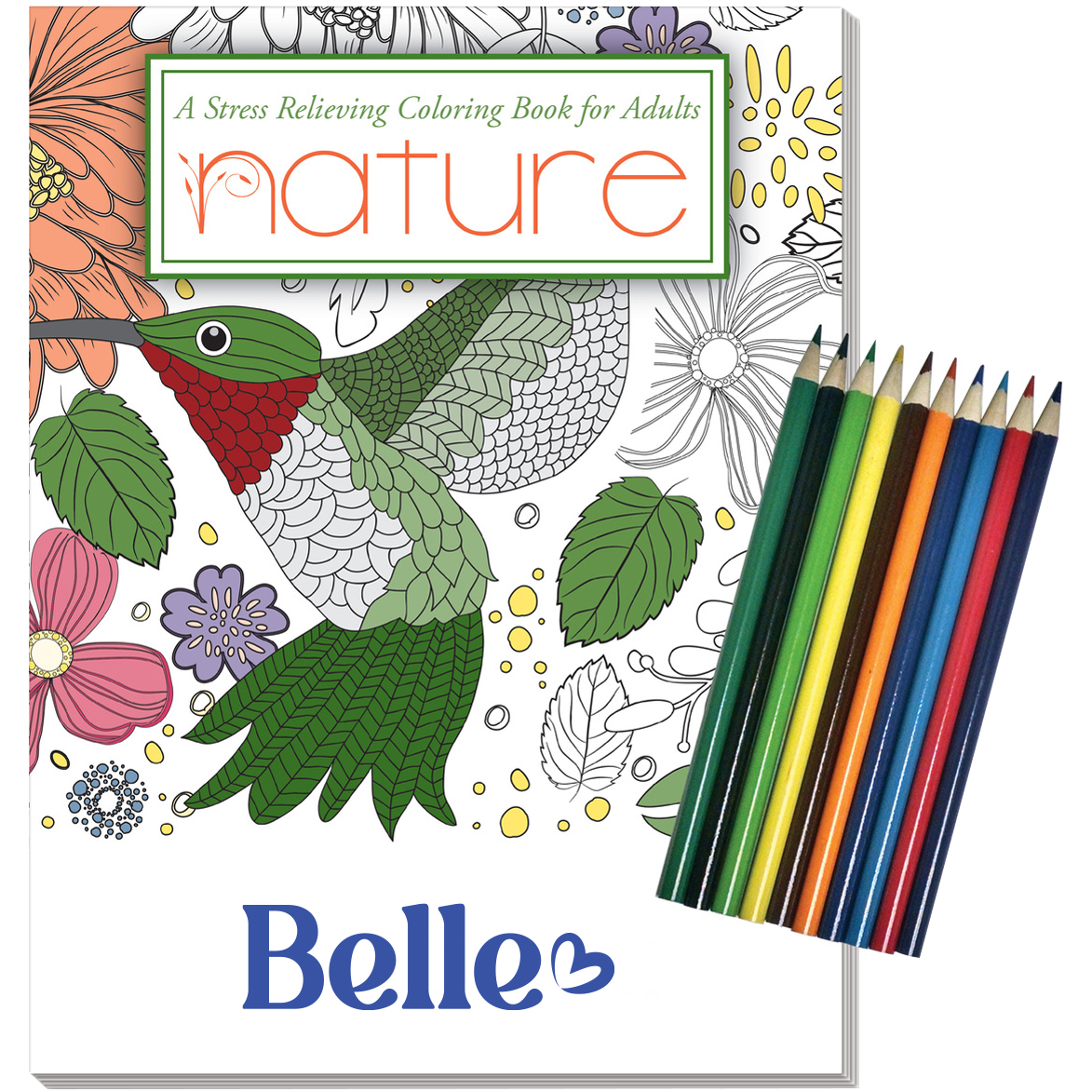Product Photo 1 Nature Stress Relief Adult Coloring Book w/ Colored Pencils Relax Pack Set