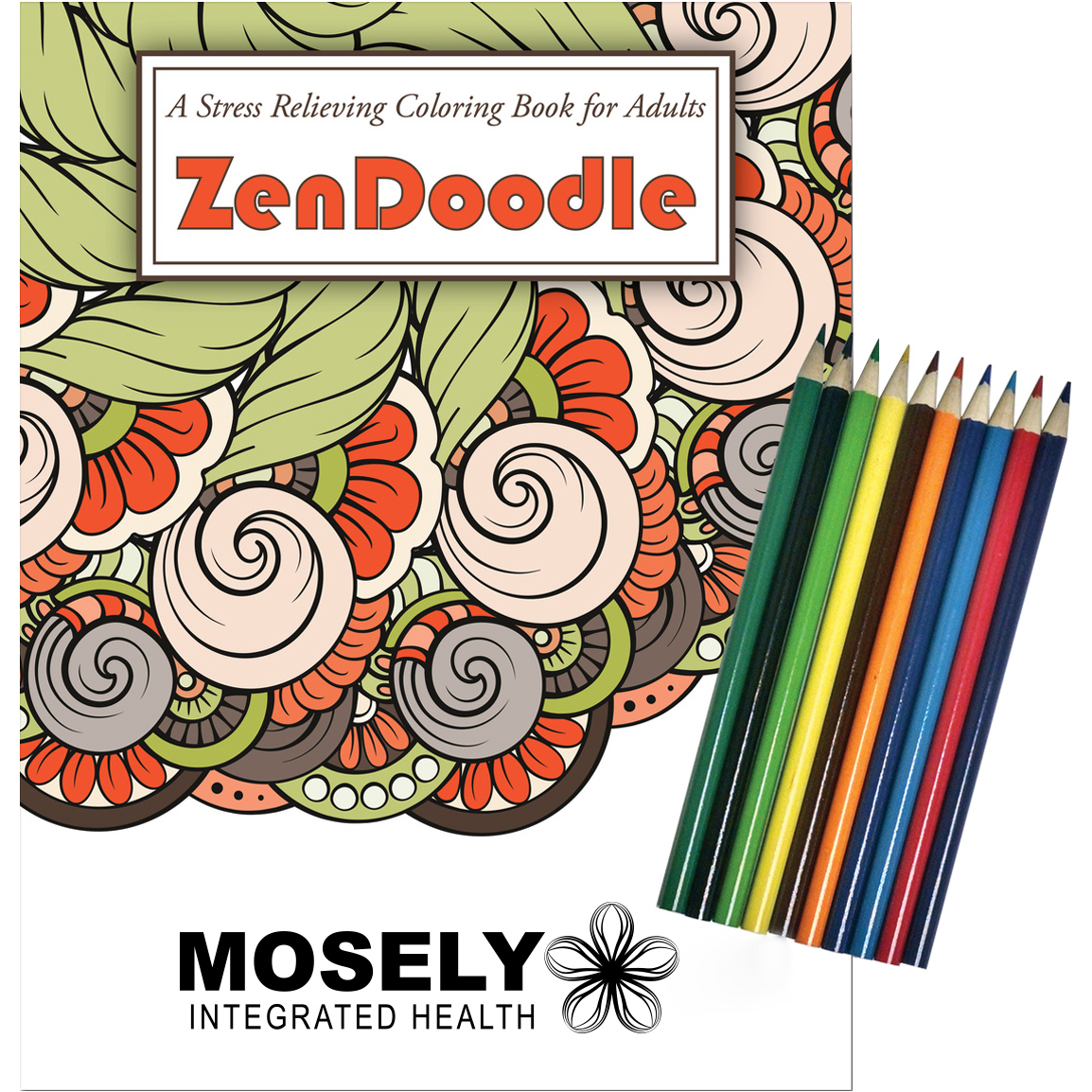 Product Photo 1 Zen Doodle Stress Relief Adult Coloring Book w/ Colored Pencils Relax Pack Set
