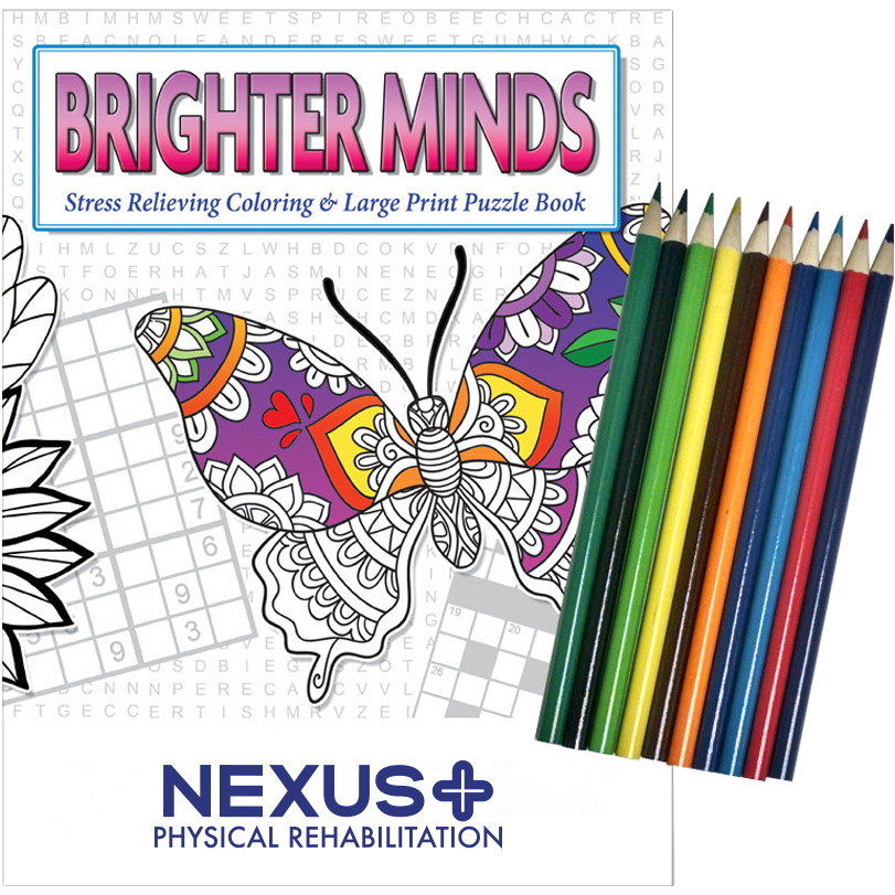 Product Photo 1 Brighter Minds Stress Relief Adult Coloring & Large Print Puzzle Book Combo w/ Colored Pencils Relax Pack Set