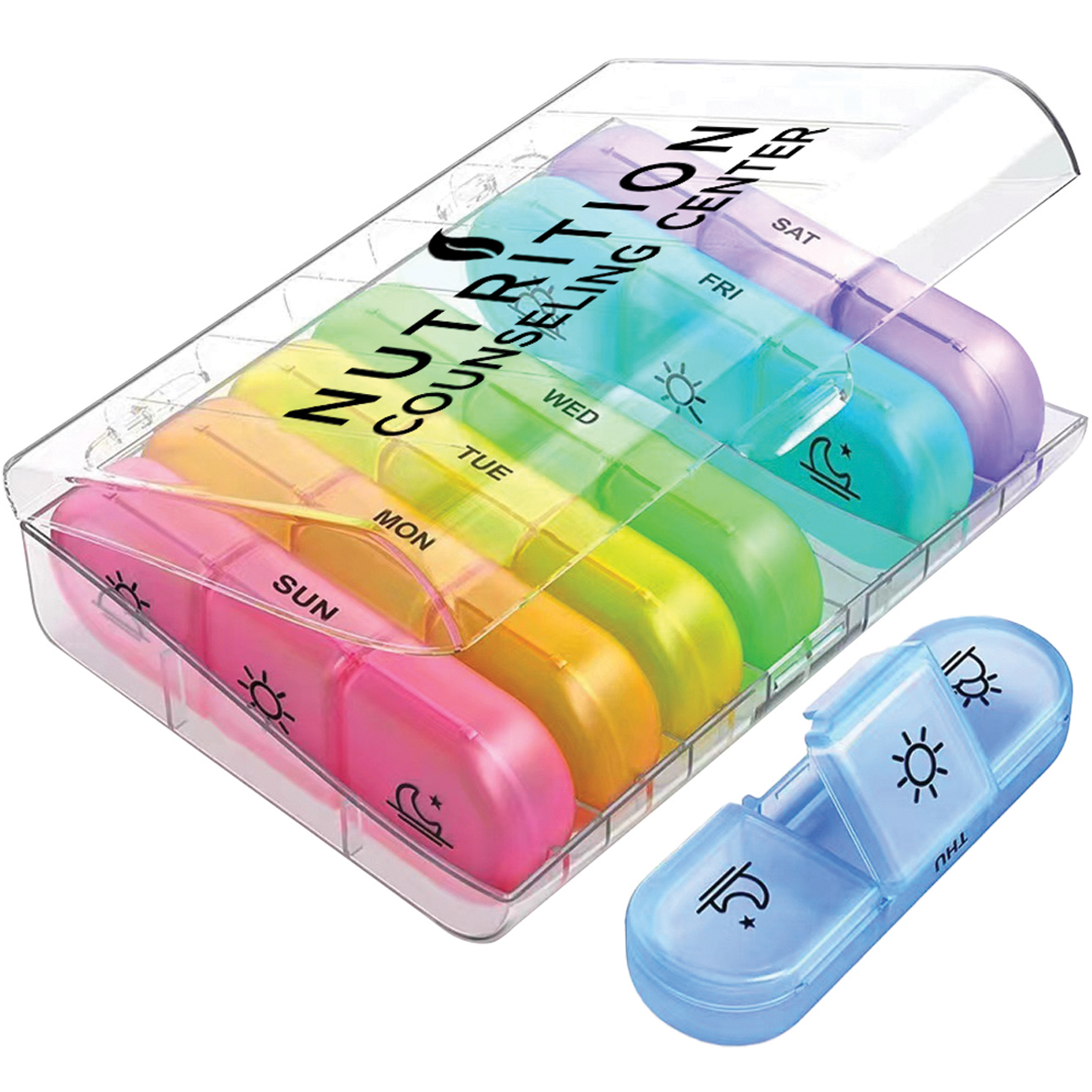 Product Photo 1 Clear & Rainbow Travel Pill Container