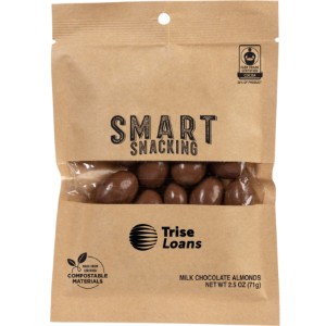 FairTrade Milk Chocolate Almonds in Compostable Kraft Pouch - CI2558