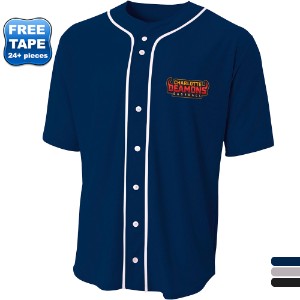 A4® Short Sleeve Poly/Spandex Full-Button Unisex Baseball Top - WJ7201