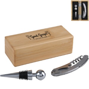 Bamboo Wine Opener Set w/ Magnetic Closure - EV9232