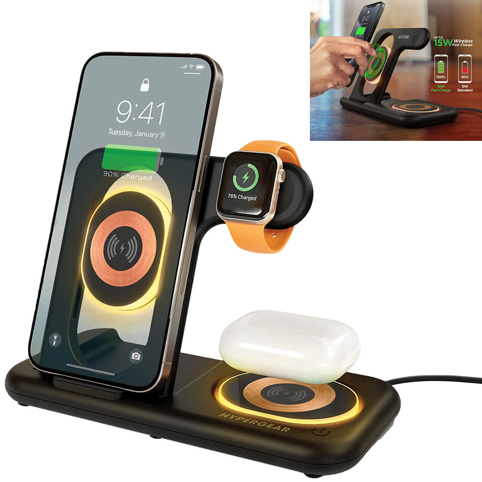 Product Photo 1 Hypergear Power Fold X-Ray 4-in-1 Foldable Wireless Charging Stand w/ 15W Wireless Fast Charge