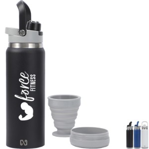 NAYAD® Crusade Stainless Steel Double Wall Bottle w/ Foldable Handle & Hidden Cup, 28oz. - AR1959