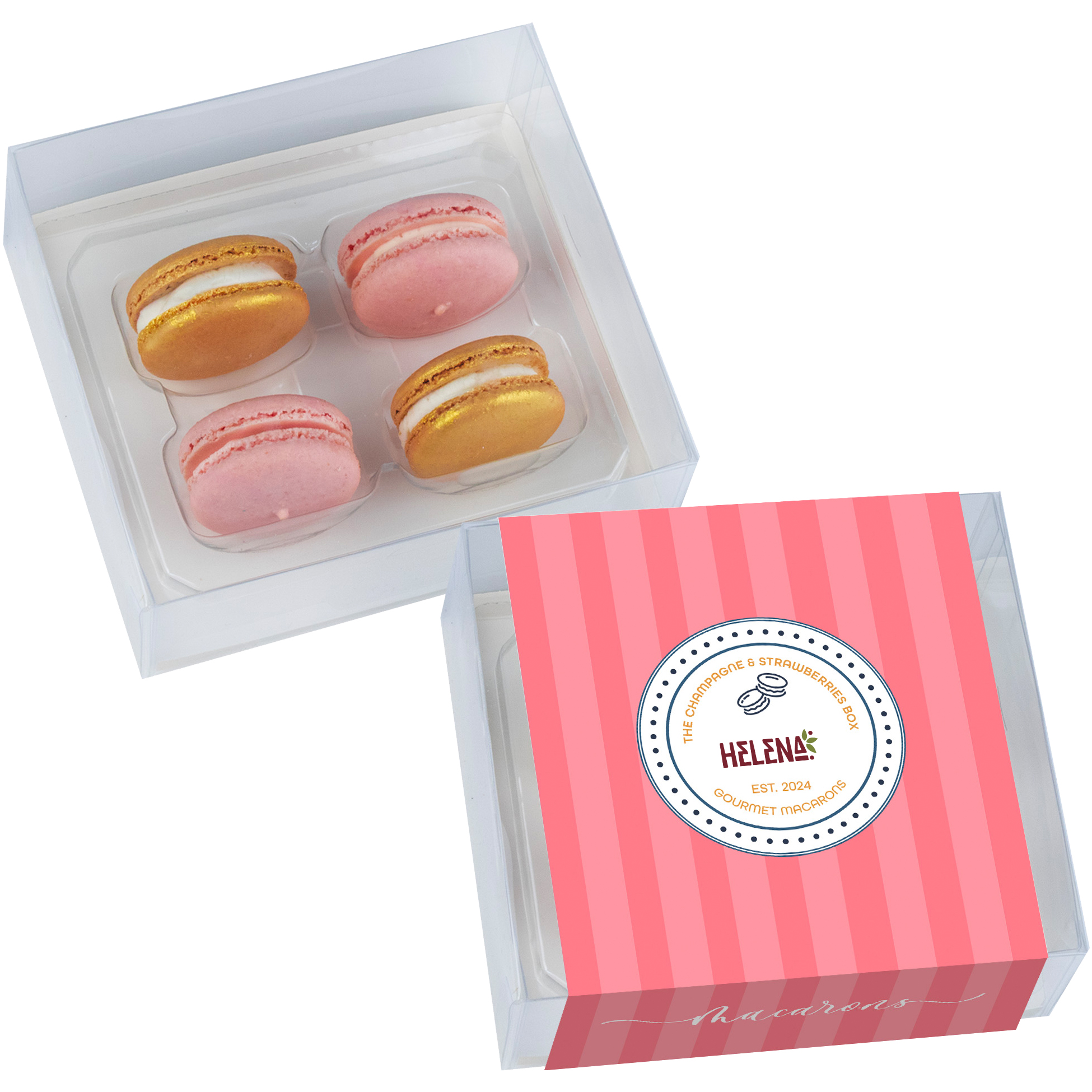 Product Photo 1 Champagne & Strawberries Macaron Box, 4 Pack