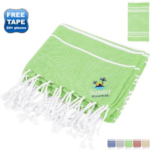 Recycled Cotton Beach Blanket w/ Tassle Fringe, 40" x 73" - HT6897