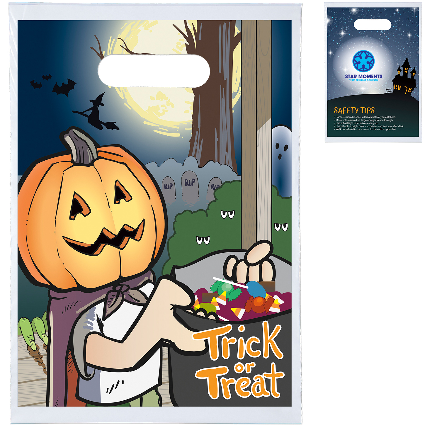 Product Photo 1 Pumpkin Head Plastic Die Cut Bag, 9" x 13"