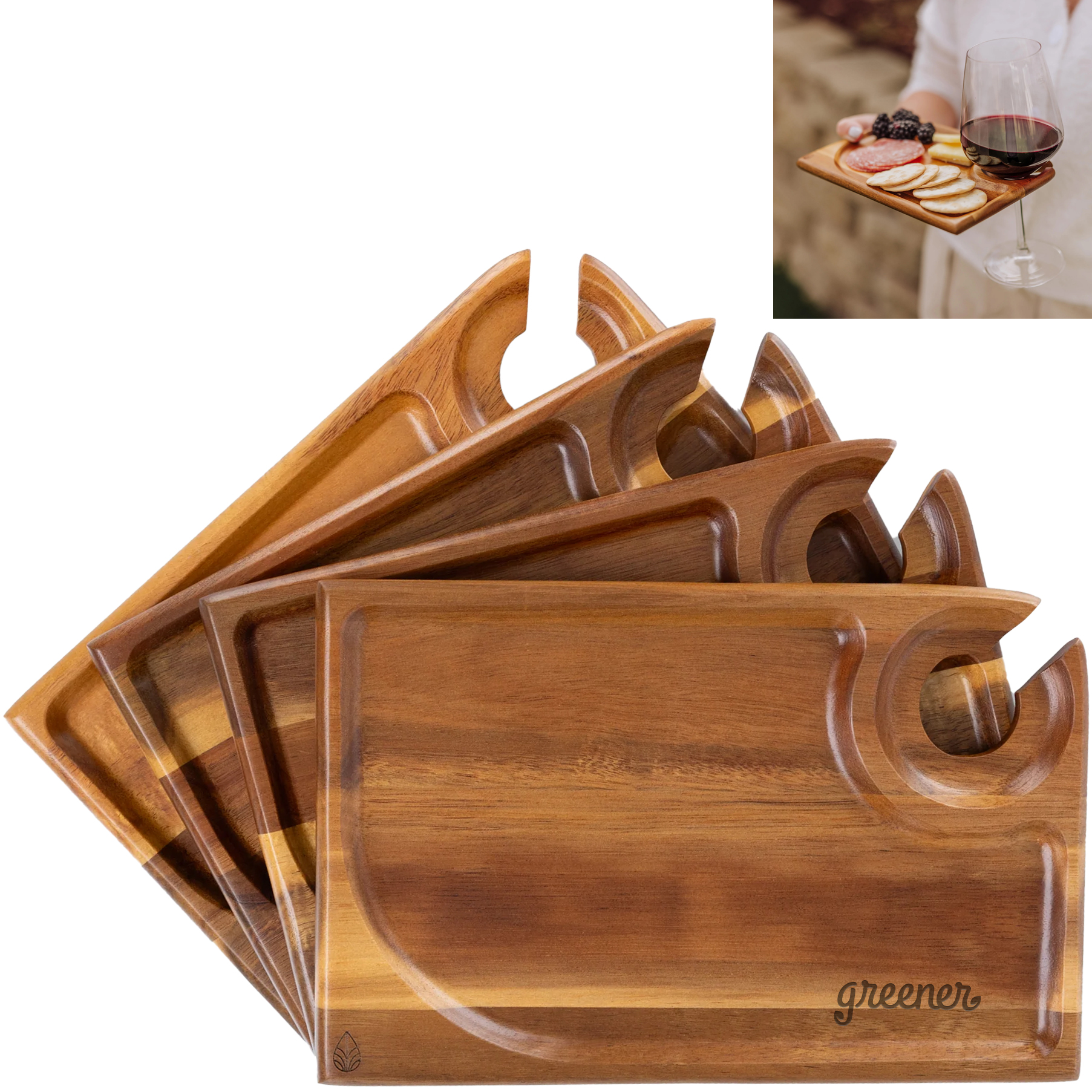 Product Photo 1 Rectangle Acacia Wood Wine Appetizer Plates, Set of Four
