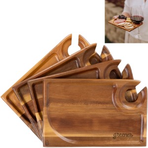 Rectangle Acacia Wood Wine Appetizer Plates, Set of Four - PK2349