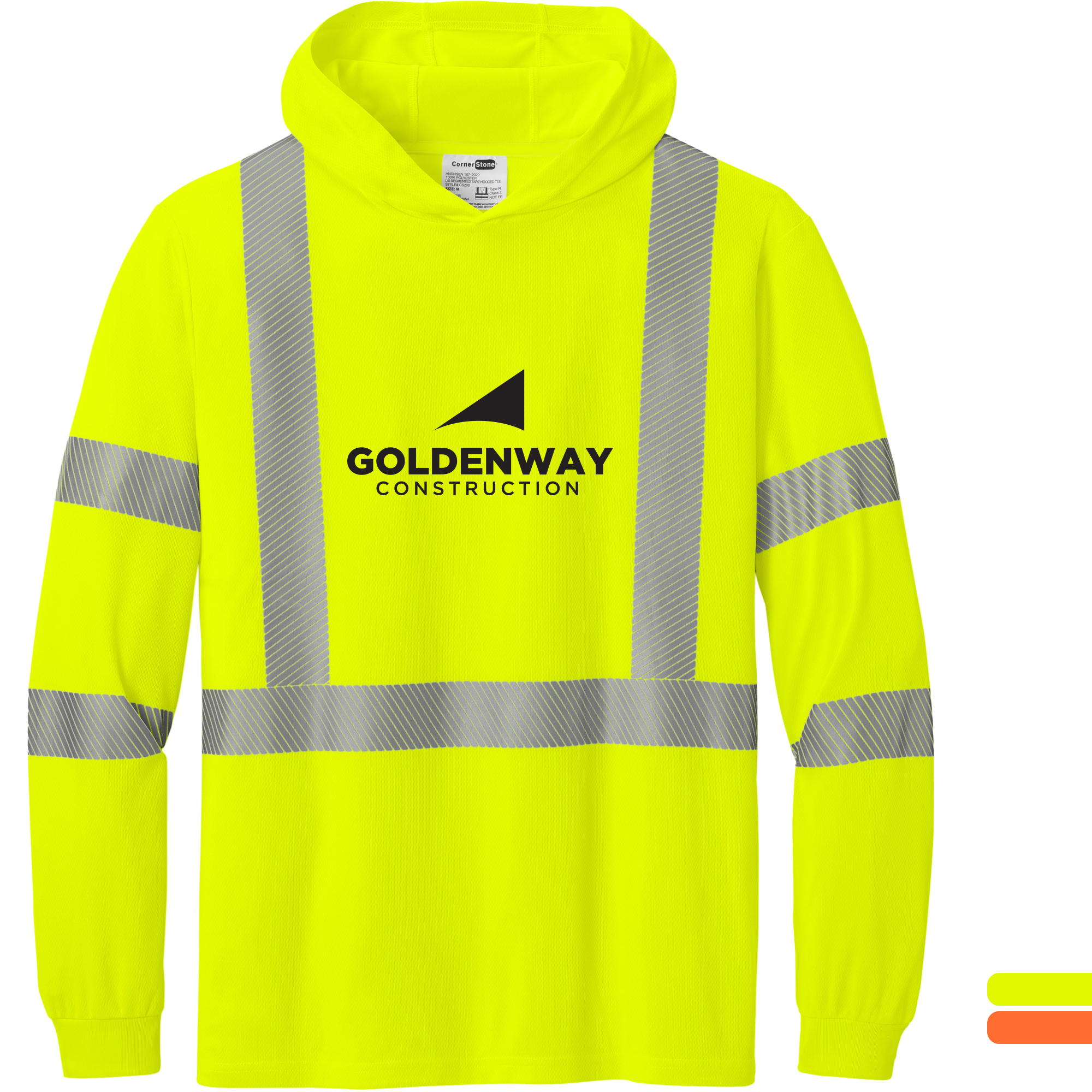 Product Photo 1 CornerStone® ANSI 107 Class 3 Polyester Birdseye Mesh Long Sleeve Segmented Tape Hooded Men's Tee