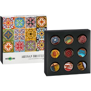 Artisan Truffle Box, 9 Pieces - Raspberry, Hazelnut, Rum, Tiramisu - MD9766
