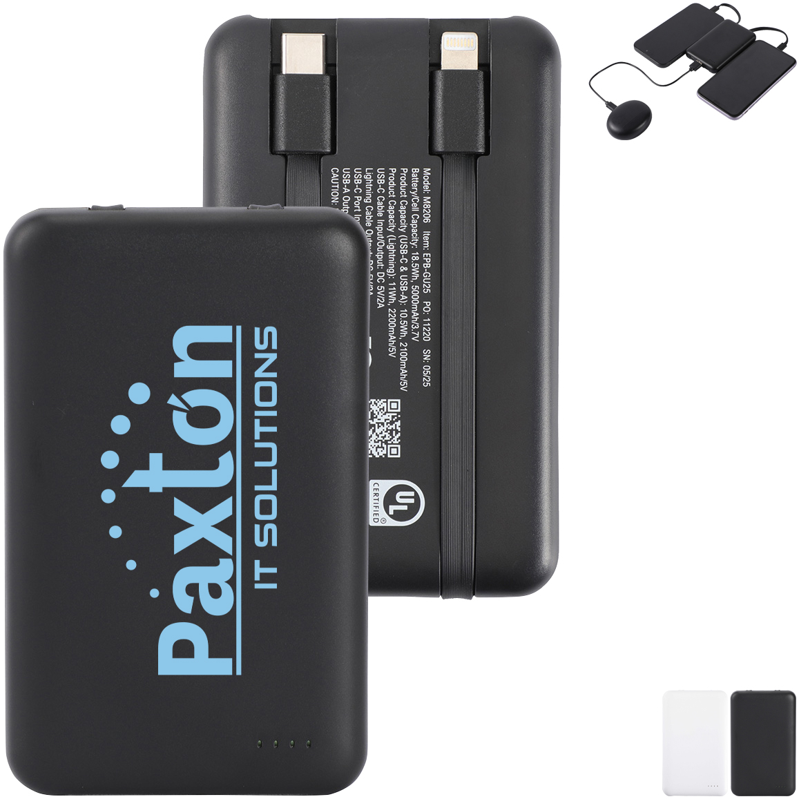 Product Photo 1 Guild UL Listed Power Bank w/ Built-In Cables, 5000mAh