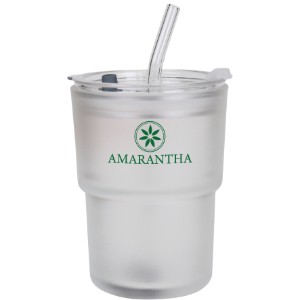 Shortie Frosted Glass Tumbler w/ Straw, 14.5oz. - XP1453