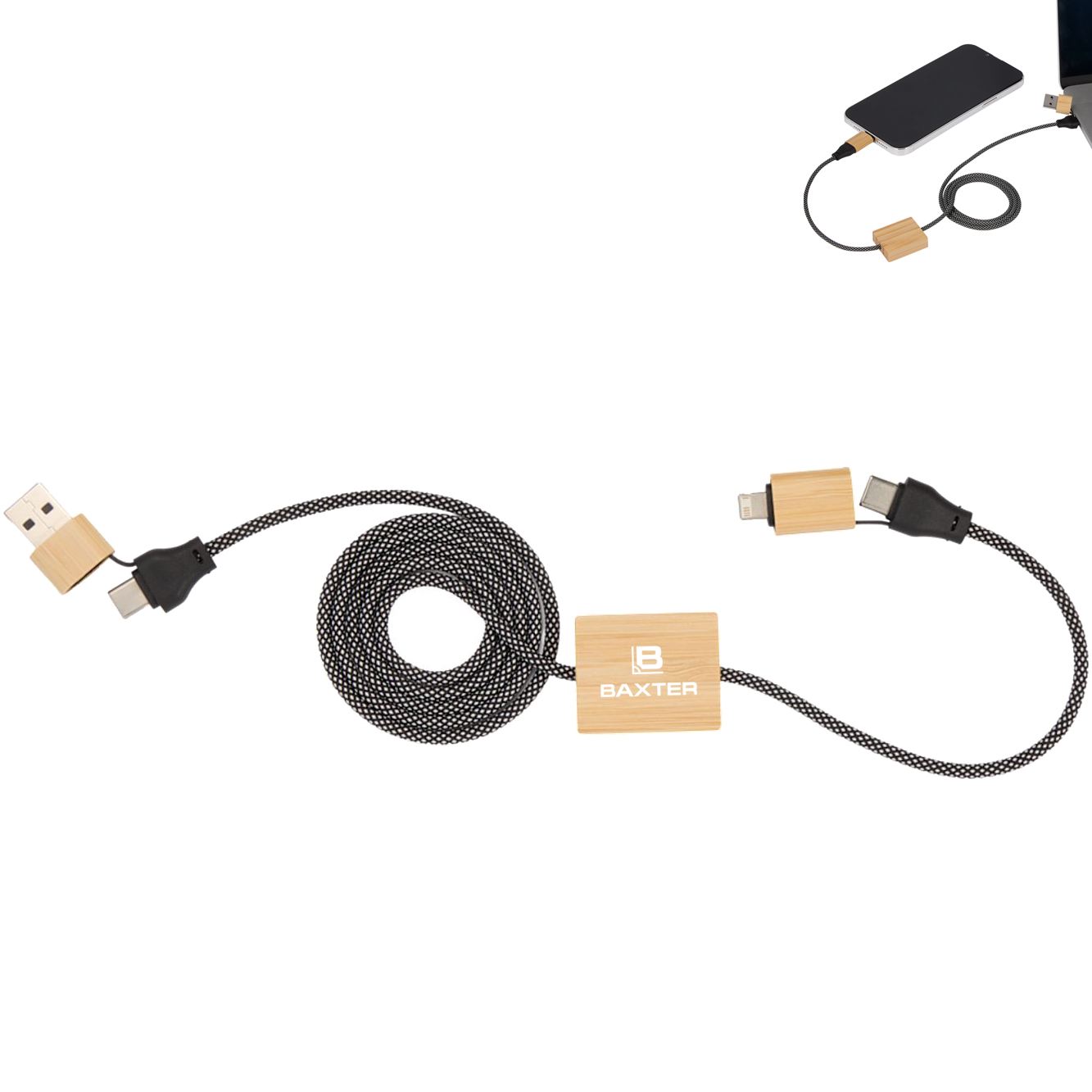 Product Photo 1 FSC® 100% Bamboo 5-in-1 100W Laptop Charging Cable