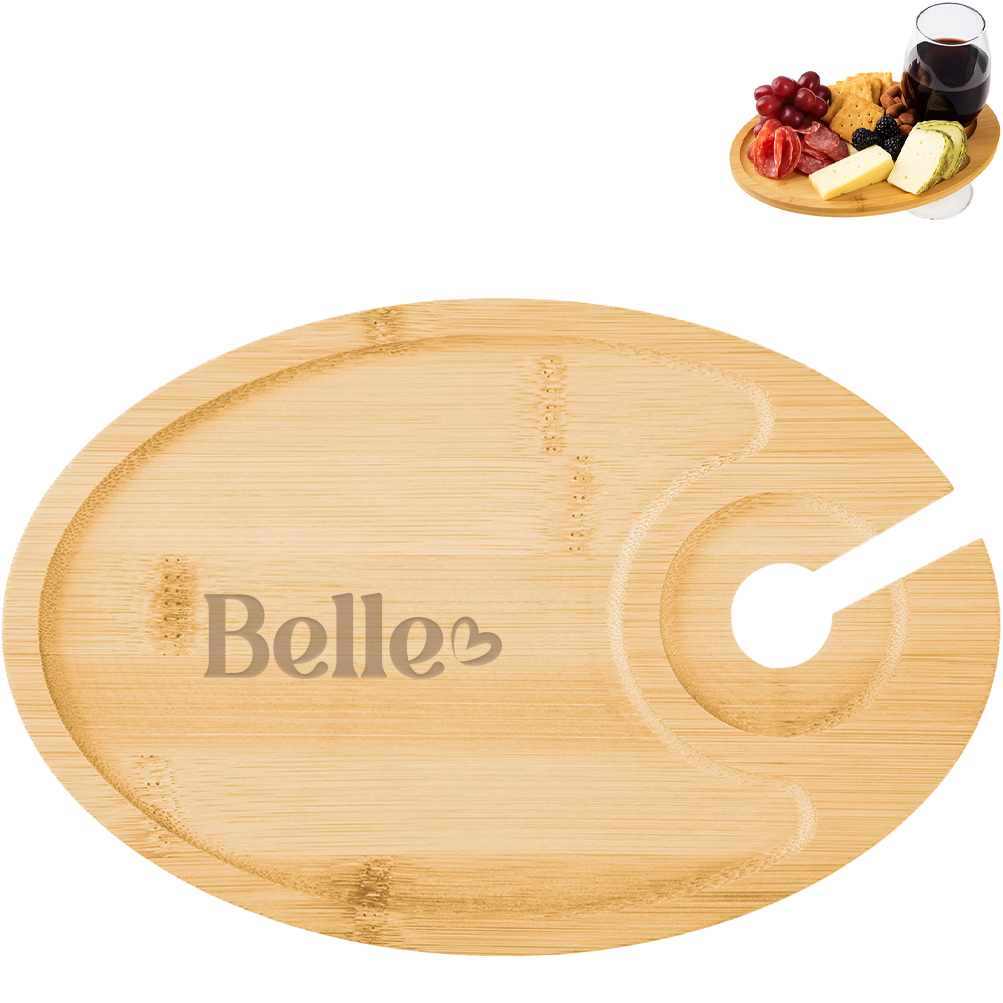 Product Photo 1 Wine & Dine Recessed Bamboo Tray w/ Wine Glass Holder