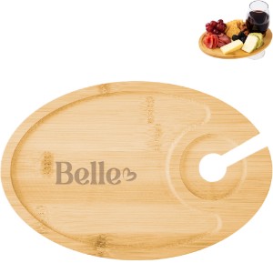Wine & Dine Recessed Bamboo Tray w/ Wine Glass Holder - HT7063