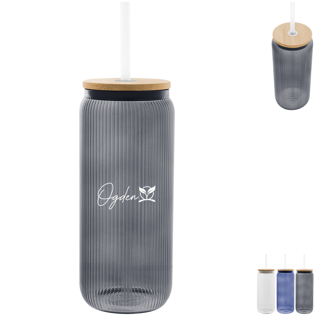 Product Photo 1 Ribbed Borosilicate Glass Can w/ Bamboo Lid, 20oz.