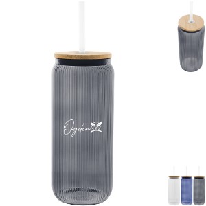 Ribbed Borosilicate Glass Can w/ Bamboo Lid, 20oz. - HT7080