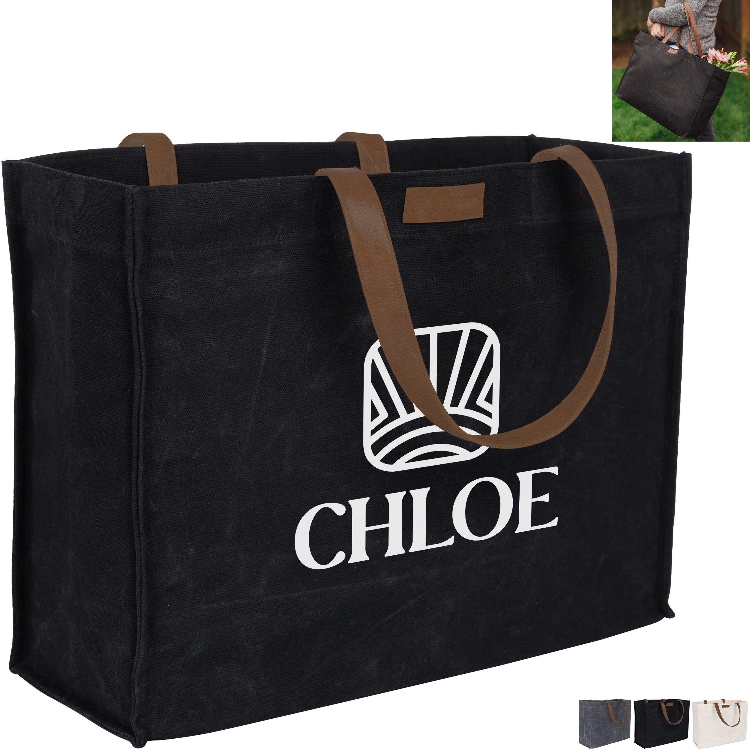 Product Photo 1 Market Waxed Canvas Tote w/ Leatherette Handles