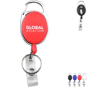 Oval Retractable Reel Badge Holder w/ Key Ring & Clip - NU1486