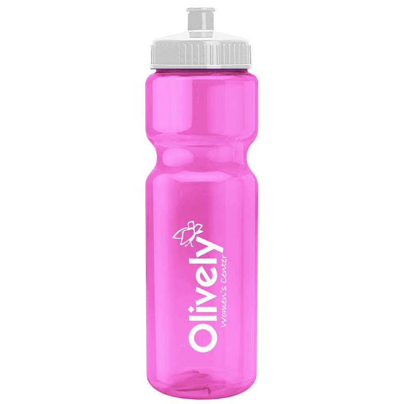 Product Photo 1 Transparent Pink Sports Bottle, 28oz. - Push/Pull Lid