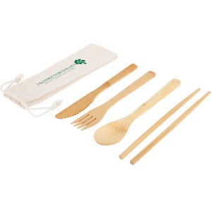 Bamboo Cutlery Set in Cotton Drawstring Pouch - AR2191