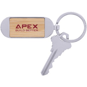 Bamboo & Metal Oval Key Chain - PM3369