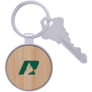 Bamboo & Metal Round Key Chain - PM3370