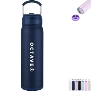 Stainless Steel Vacuum Bottle with Easy Carry Handle and Dual Use Lid, 24 oz. - WO1062