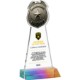 Police Badge Crystal Award on Prismatic Mitered Base, 7.75"
