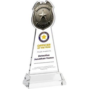 Police Badge Crystal Award on Clear Hartford Base, 8" - KR2489