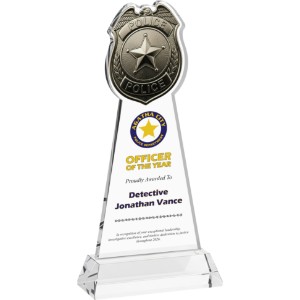 Police Badge Crystal Award on Clear Hartford Base, 10" - KR2490