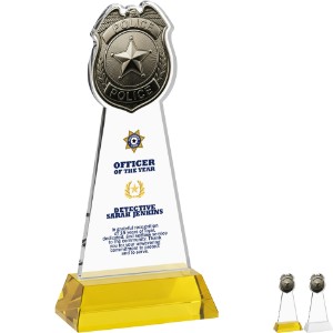 Police Badge Crystal Award on Hartford Base, 8" - KR2491