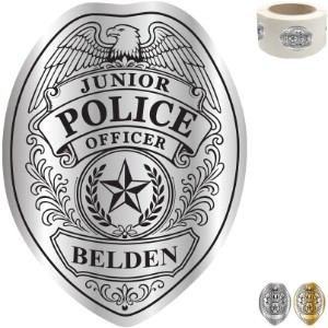 Junior Police Shield Badge Sticker, Roll of 1000, Custom - JPB805