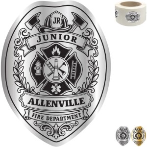 Junior Firefighter Shield Badge Sticker, Roll of 1000, Custom - JFB800