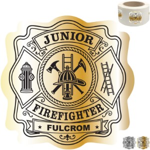 Junior Firefighter Maltese Cross Badge Sticker, Roll of 1000, Custom - JFB805