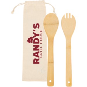 Bamboo Salad Utensils w/ Cotton Pouch - AR2371