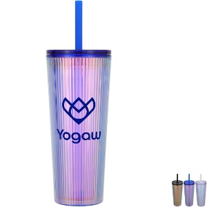 Pyramid Recycled Iridescent Silicone Straw Tumbler, 22oz. - AR2486